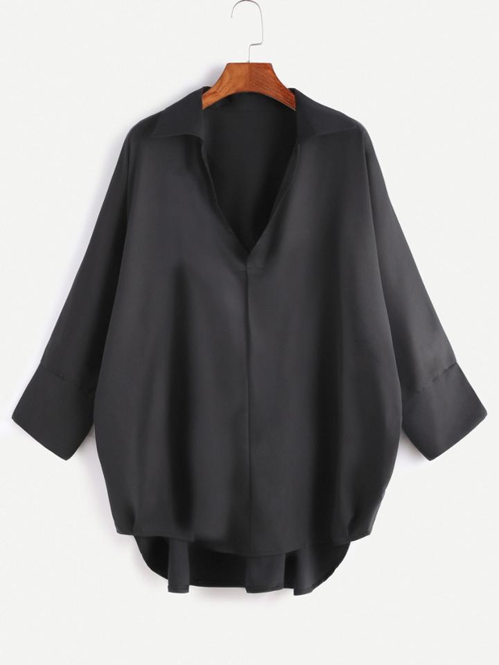 Romwe Black High Low Loose Blouse