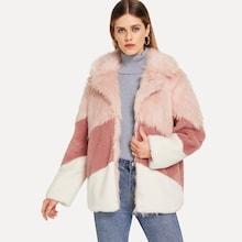 Romwe Faux Fur Color Block Coat