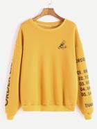 Romwe Yellow Letter Cartoon Print Dropped Shoulder Seam Sweatshirt