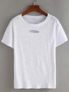 Romwe Cutout Neck White T-shirt