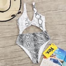 Romwe Snakeskin Cut-out One Piece Swimwear