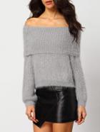 Romwe Off The Shoulder Fuzzy Sweater