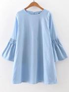 Romwe Blue Bell Sleeve Button Back Shift Dress
