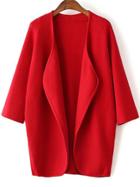Romwe Red Draped Collar Raglan Sleeve Long Cardigan