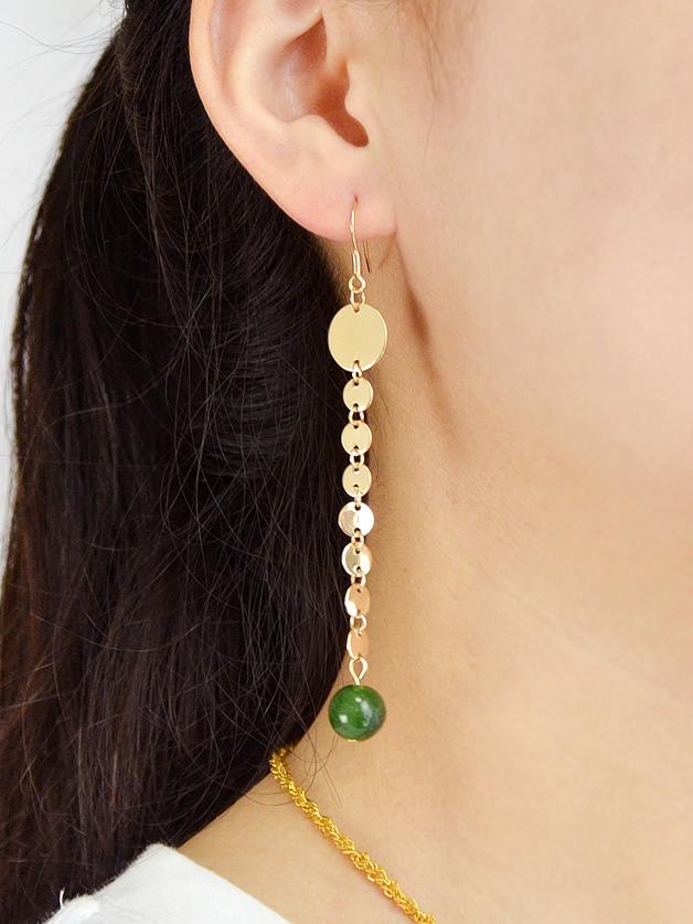 Romwe Green Beads Long Chain Pendant Earrings