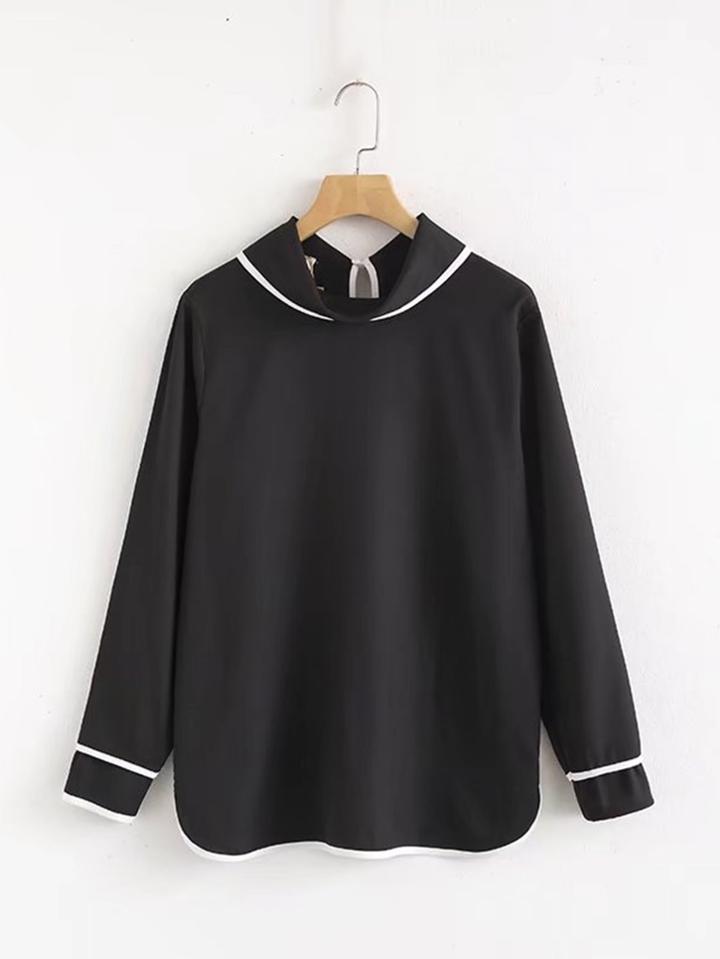 Romwe Contrast Trim High Neck Blouse