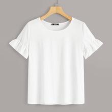 Romwe Flounce Sleeve Solid Top
