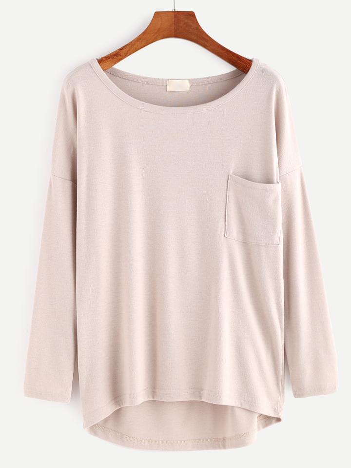 Romwe Drop Shoulder High Low Pocket T-shirt