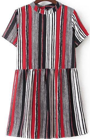 Romwe Short Sleeve Vertical Striped Red Dress