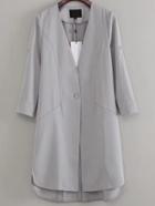 Romwe Grey V Neck Single Button Coat