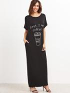 Romwe Graphic Print Tee Dress With Side Pocket