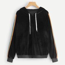 Romwe Rainbow Stripe Side Velvet Hoodie