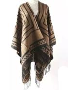 Romwe Striped Tassel Khaki Scarve