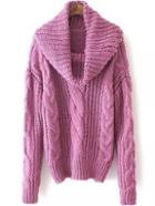 Romwe Turtleneck Cable Knit Purple Sweater