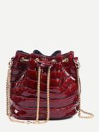 Romwe Burgundy Crocodile Embossed Faux Patent Leather Chain Bucket Bag