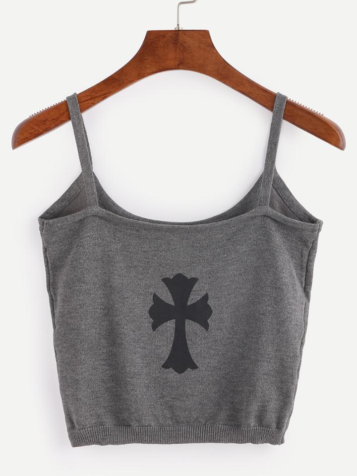Romwe Cross Print Grey Cami Top