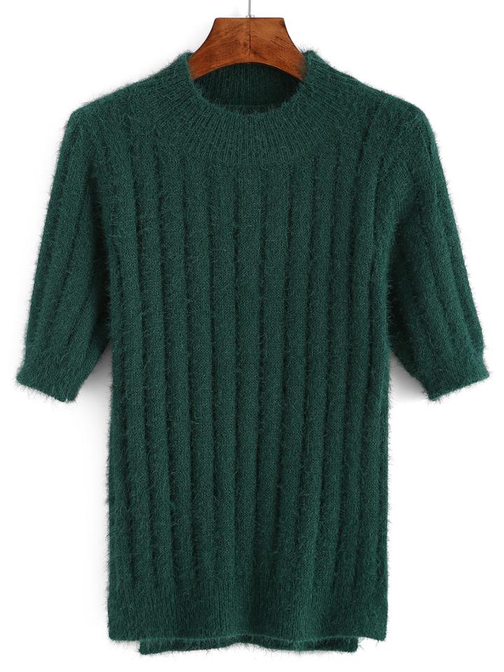 Romwe Crew Neck Rib Shaggy Sweater