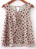 Romwe Pink Sleeveless Floral Ruffle Blouse