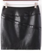 Romwe Zipper Embellished Bodycon Pu Skirt