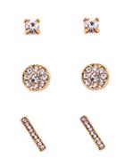 Romwe Gold Plated Rhinestone Encrusted Stud Earrings Set