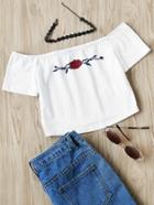 Romwe Rose Print Crop Bardot Top