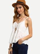 Romwe White Spaghetti Strap Hollow Tie Back Tank Top