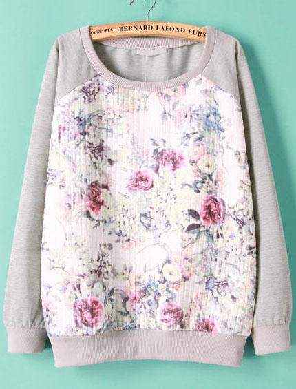 Romwe Floral Print Grey Sweatshirt