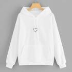 Romwe Heart Embroidery Drawstring Kangaroo Pocket Hoodie