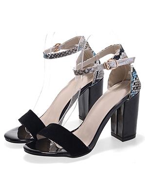 Romwe Black Snakeskin Slingbacks High Heeled Sandals
