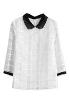 Romwe Romwe Dual-tone Mesh Check Lined White Blouse