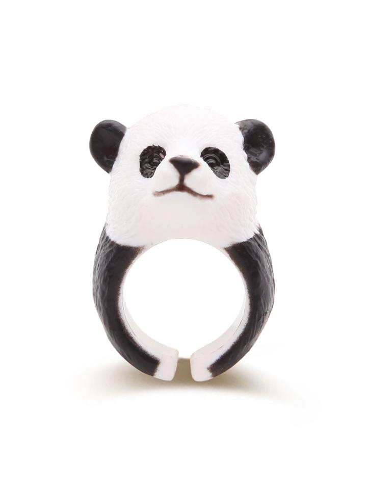 Romwe Black And White Panda Shaped Cute Ring
