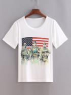 Romwe American Soldiers Print T-shirt