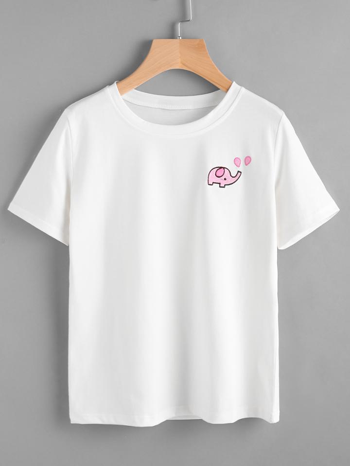 Romwe Elephant Embroidered Tee