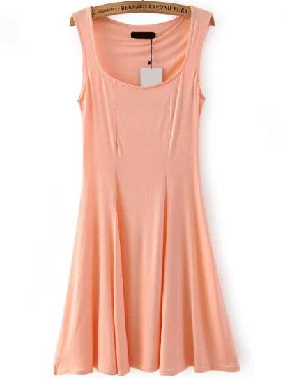 Romwe Square Neck A-line Pink Dress