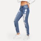 Romwe Destroyed Ripped Raw Hem Bleach Wash Jeans
