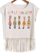 Romwe With Tassel Soldiers Print Grey T-shirt