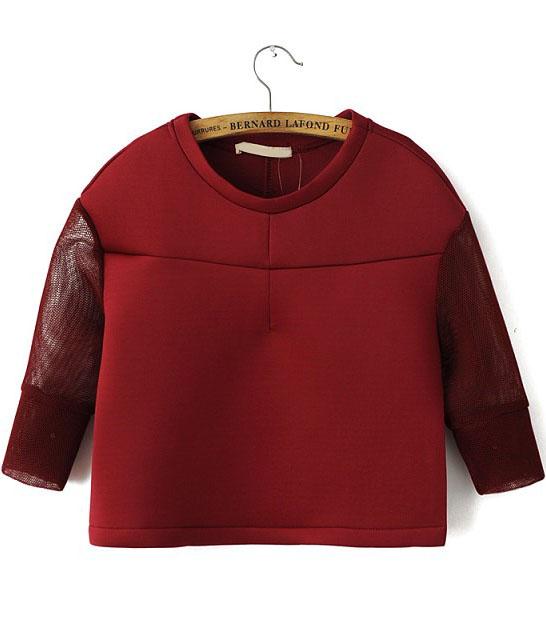 Romwe Red Contrast Gauze Crop Sweatshirt