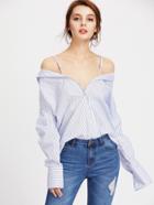 Romwe Vertical Striped Convertible Blouse