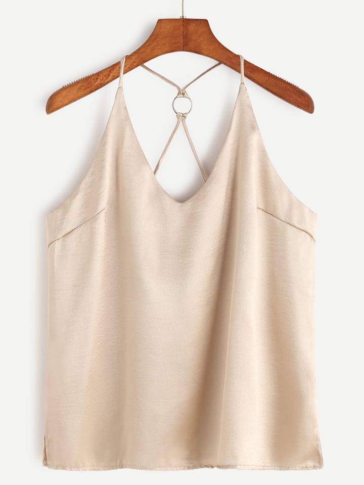 Romwe Gold Metal Ring Back Slit Side Cami Top