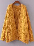 Romwe Ginger Drop Shoulder Cable Knit Cardigan With Pockets