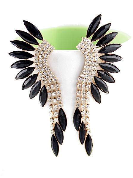 Romwe Black Gemstone Gold Crystal Elegant Earrings