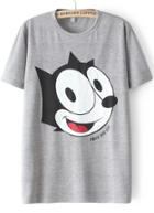 Romwe Grey Short Sleeve Felix Print T-shirt