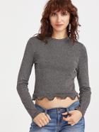 Romwe Grey Wave Hem Crop T-shirt
