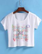 Romwe Floral Letter Print Crop T-shirt