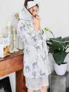 Romwe Elk Pattern Self Tie Plush Hoodie Robe
