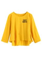 Romwe Mustard Yellow Letter Print High Low T-shirt