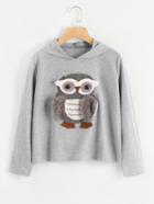 Romwe 3d Owl Applique Faux Fur Detail Hoodie