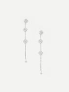 Romwe Rhinestone Flower Long Chain Drop Earrings