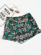 Romwe Zip Side Frilled Hem Floral Shorts
