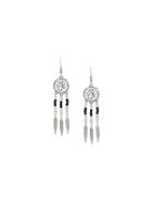 Romwe Black Hollow Totem Feather Tassel Earrings
